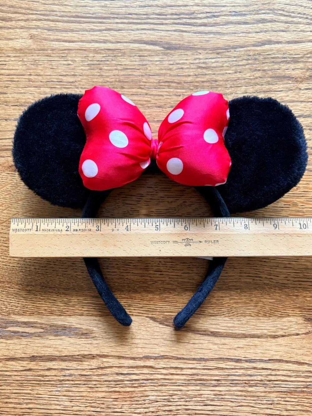 Disney Parks Black Plush Minnie Mouse Ears Headband with Red Polka Dot Bow